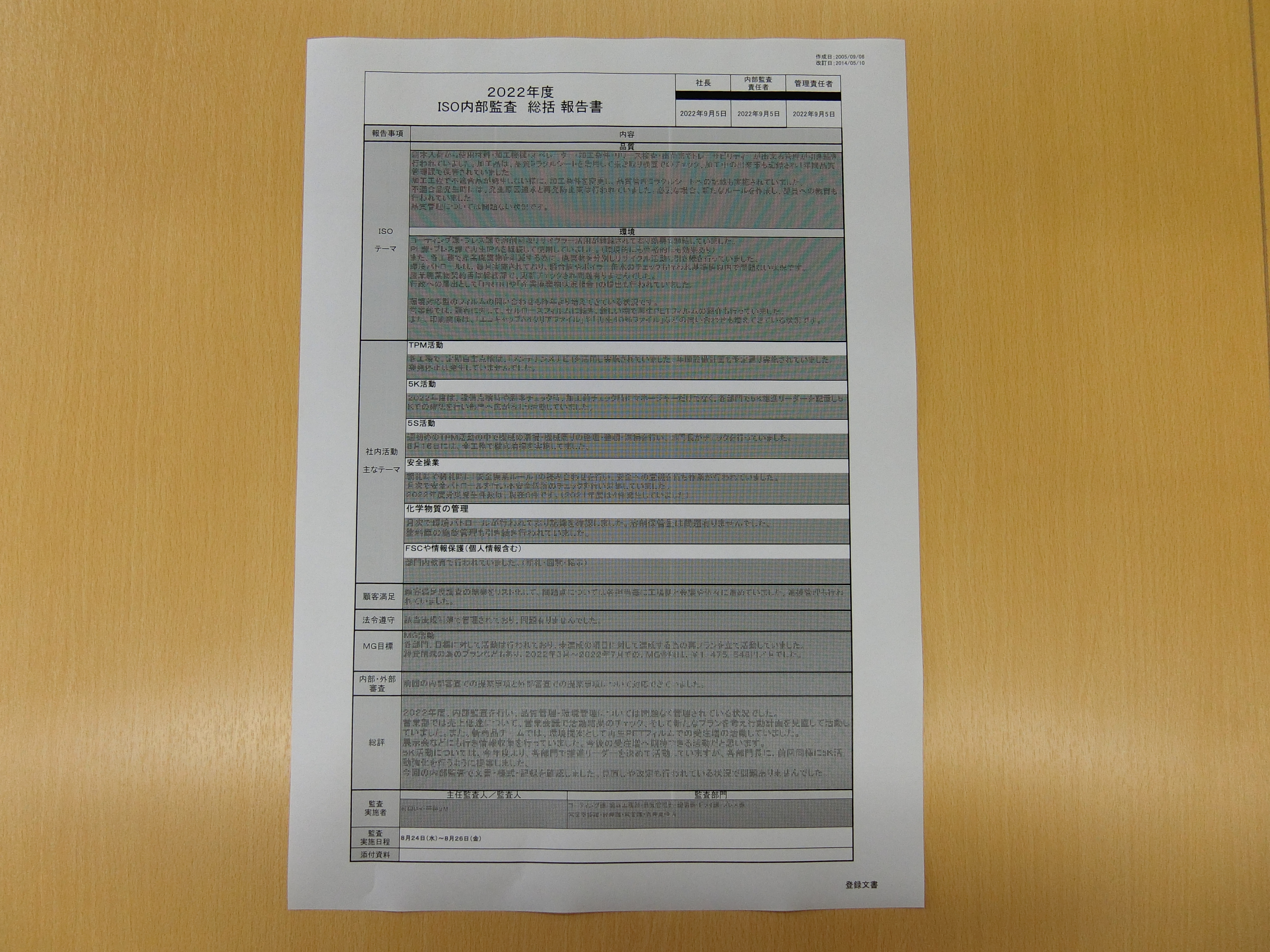 ISO内部監査　総括報告書